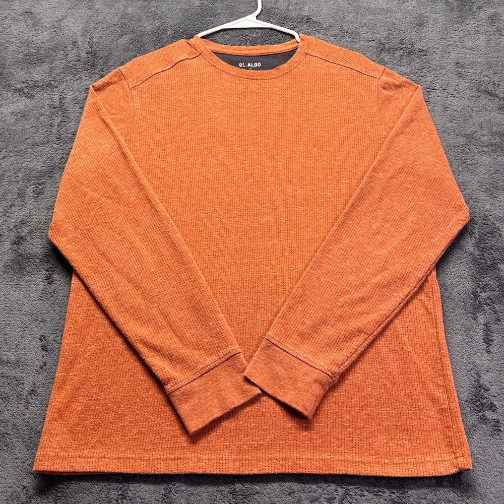 01.ALGO Knit Shirt Mens Large Orange Performance Long Sleeve UPF 40 Quick Dry